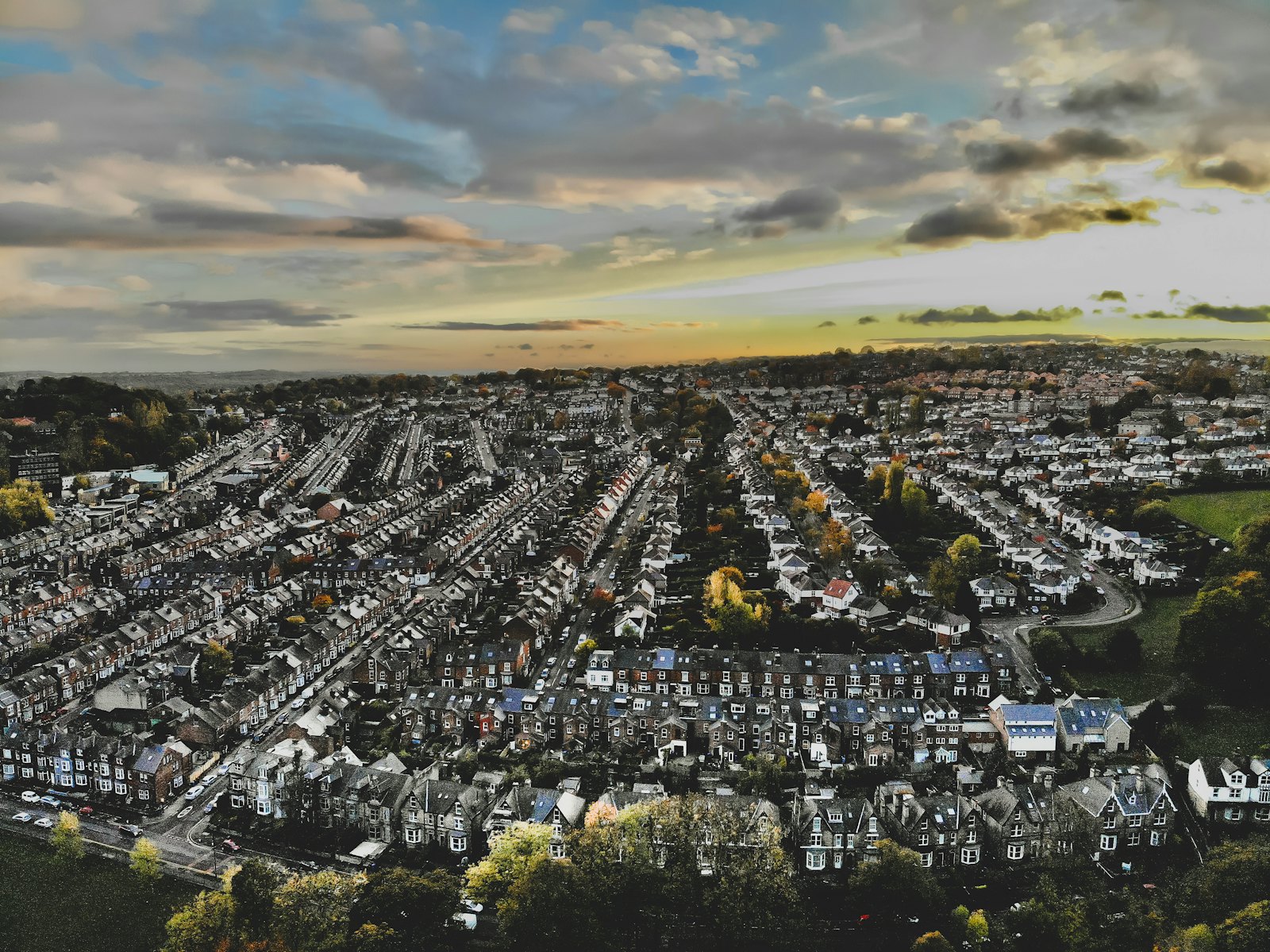 Aerial view over British housing